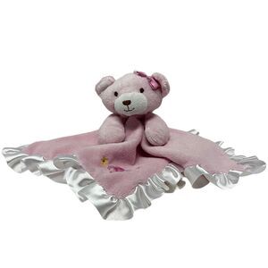 FAO Schwarz Pink Bear Satin Baby Lovey Security Blanket Flower Babies R Us Plush